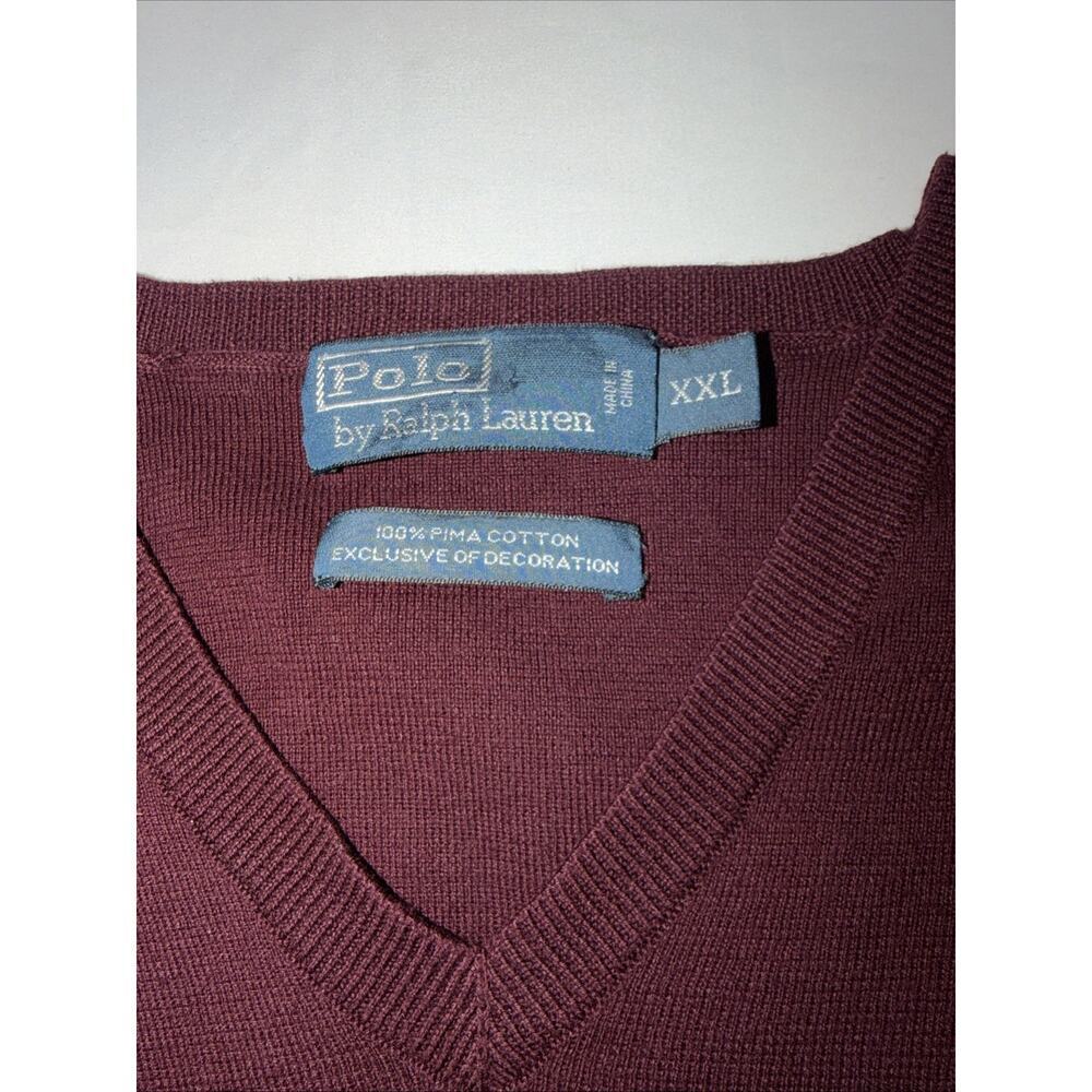 Vintage Polo Ralph Lauren Maroon Label 100% Pima Cotton V-Neck Sweater Size XXL - Picture 3 of 6